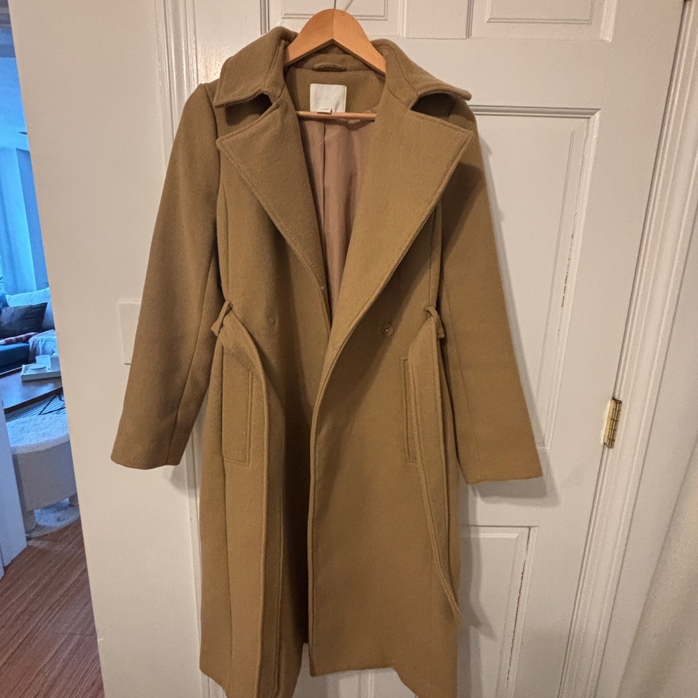 H&M Brown Belted Single Breasted Coat Long XS